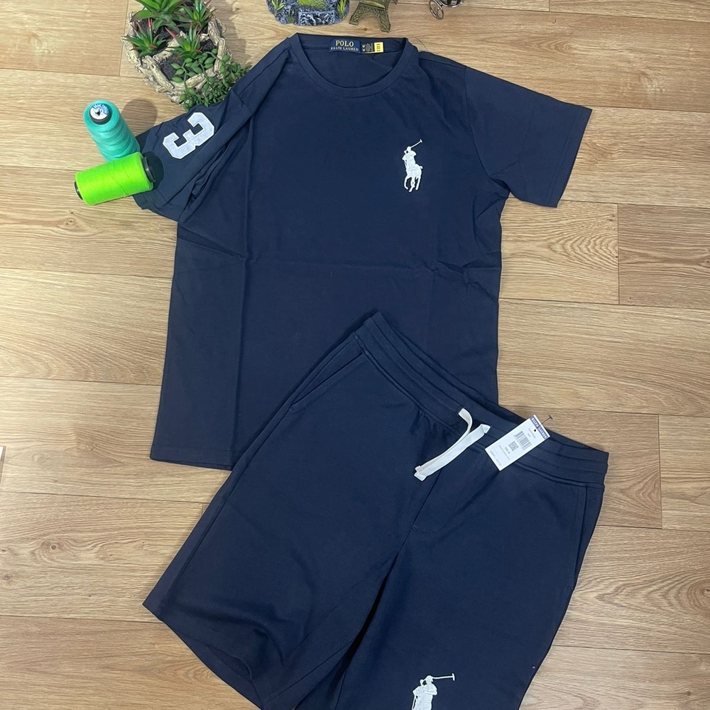 Navy Blue Polo T-Shirt and Shorts Set